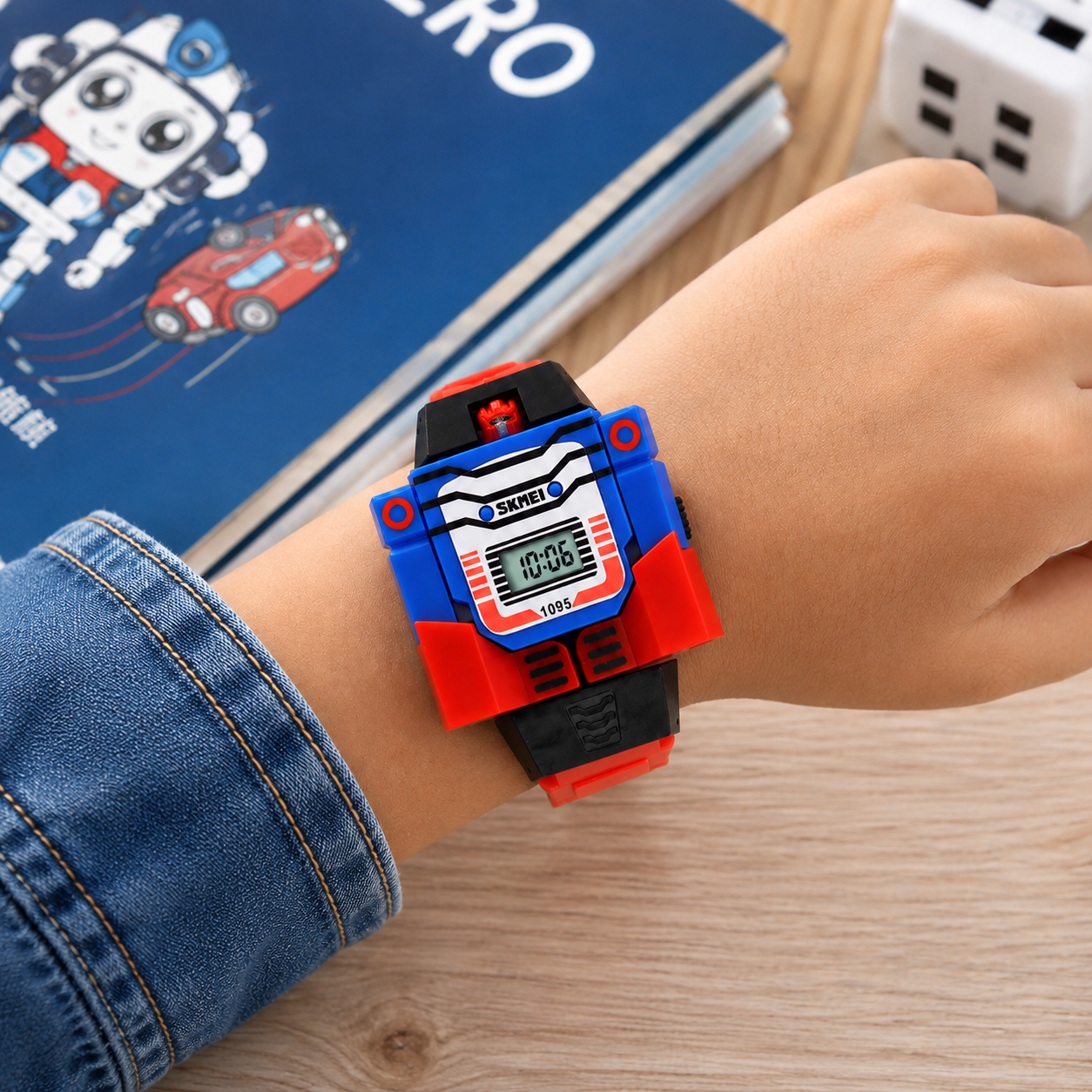 Robot Style Digital Wrist Watch for Kids with Flexible Strap