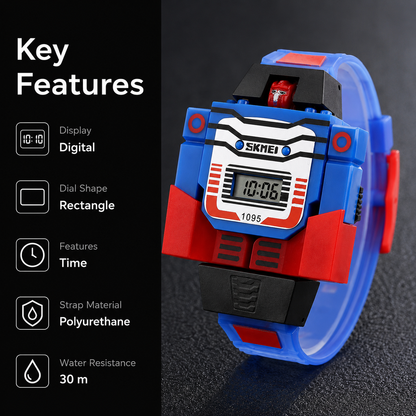 Robot Style Digital Wrist Watch for Kids with Flexible Strap