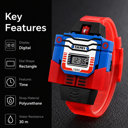 Robot Style Digital Wrist Watch for Kids with Flexible Strap