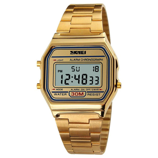 Digital Stylish Rectangular Dial LED Sports Multifunction Watch - 1415