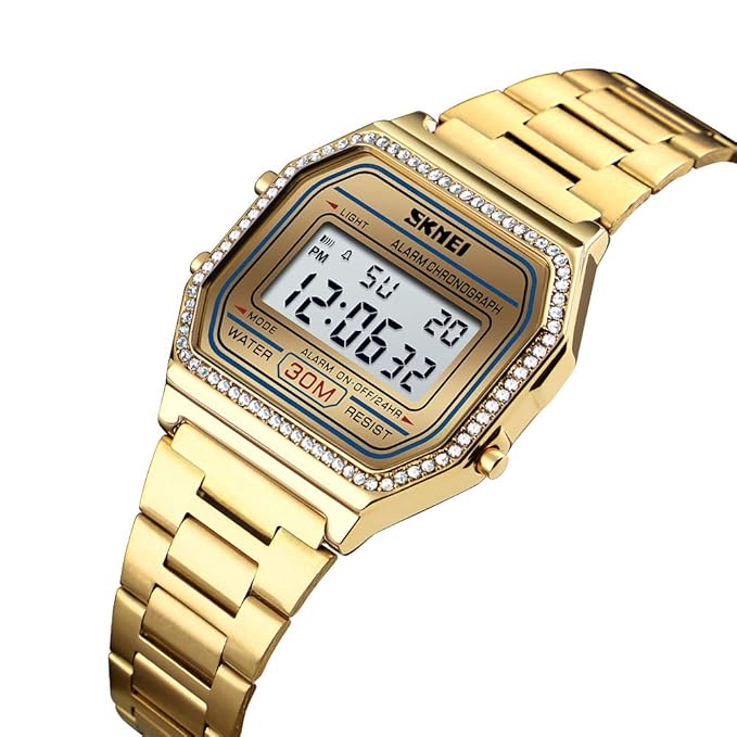 Digital Watch with Backlit Display Stainless Steel Belt Unisex Watch - 1474