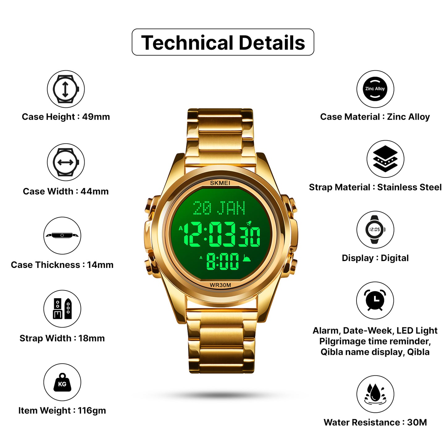 Skmei Digital Dial Stainless Steel Strap Watch for Men - 1667