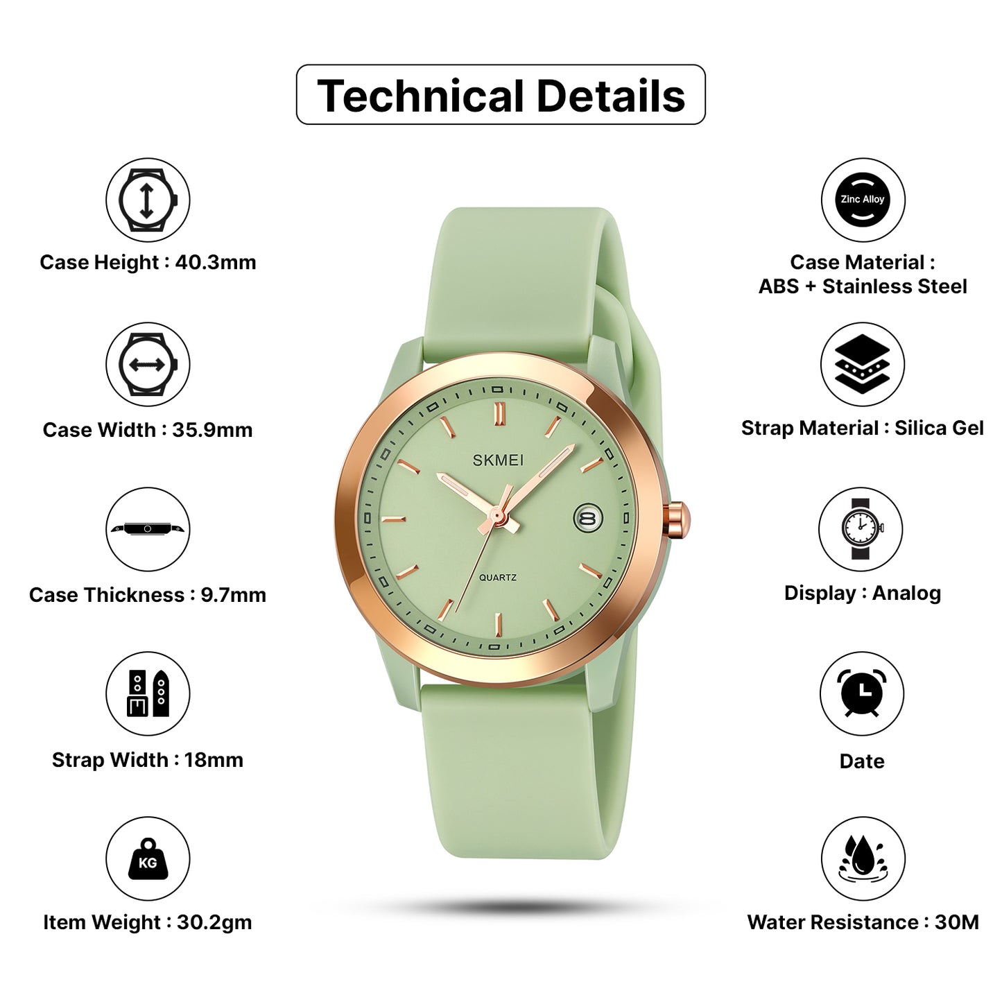 Skmei Quartz Analog Dial Silica Gel Strap Watch for Women - 2319