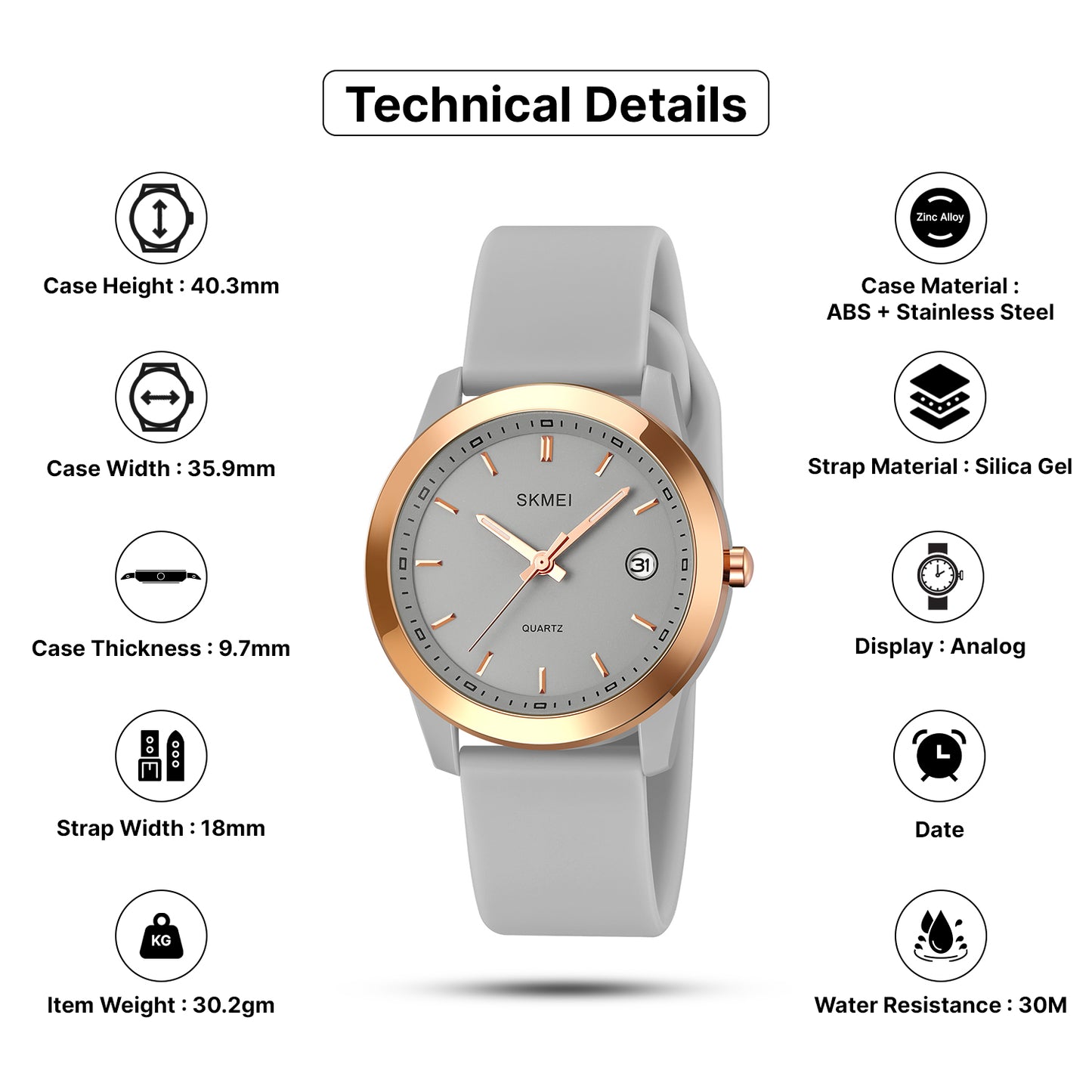 Skmei Quartz Analog Dial Silica Gel Strap Watch for Women - 2319