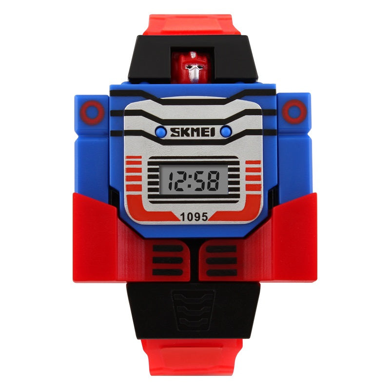 Robot Style Digital Wrist Watch for Kids with Flexible Strap