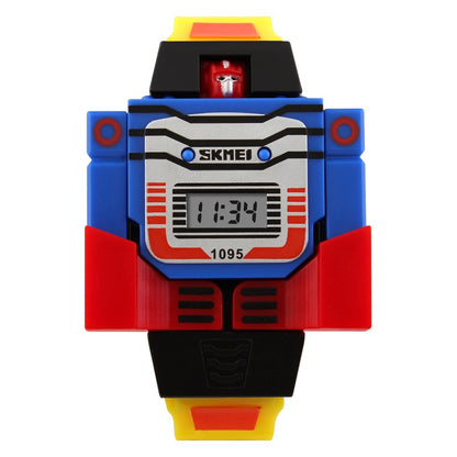 Robot Style Digital Wrist Watch for Kids with Flexible Strap