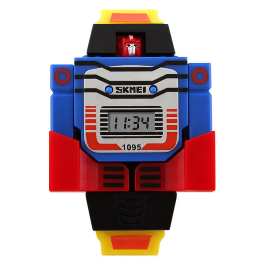 Robot Style Digital Wrist Watch for Kids with Flexible Strap