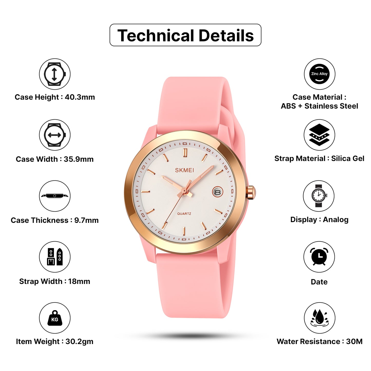 Skmei Quartz Analog Dial Silica Gel Strap Watch for Women - 2319