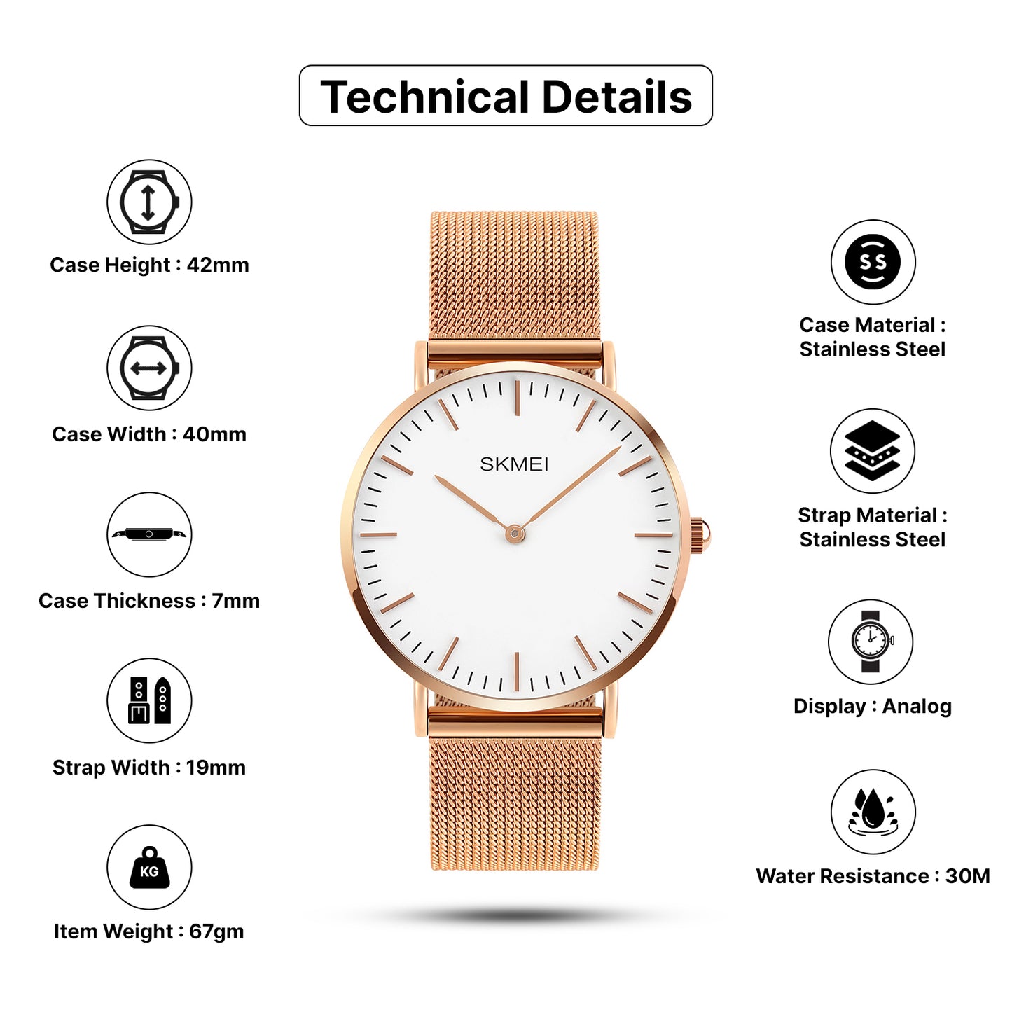 Skmei Quartz Analog Dial Stainless Steel Strap Watch for Men - Q028