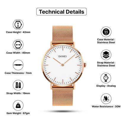 Skmei Quartz Analog Dial Stainless Steel Strap Watch for Men - Q028