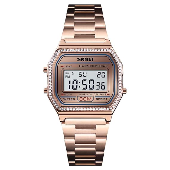 Digital Watch with Backlit Display Stainless Steel Belt Unisex Watch - 1474