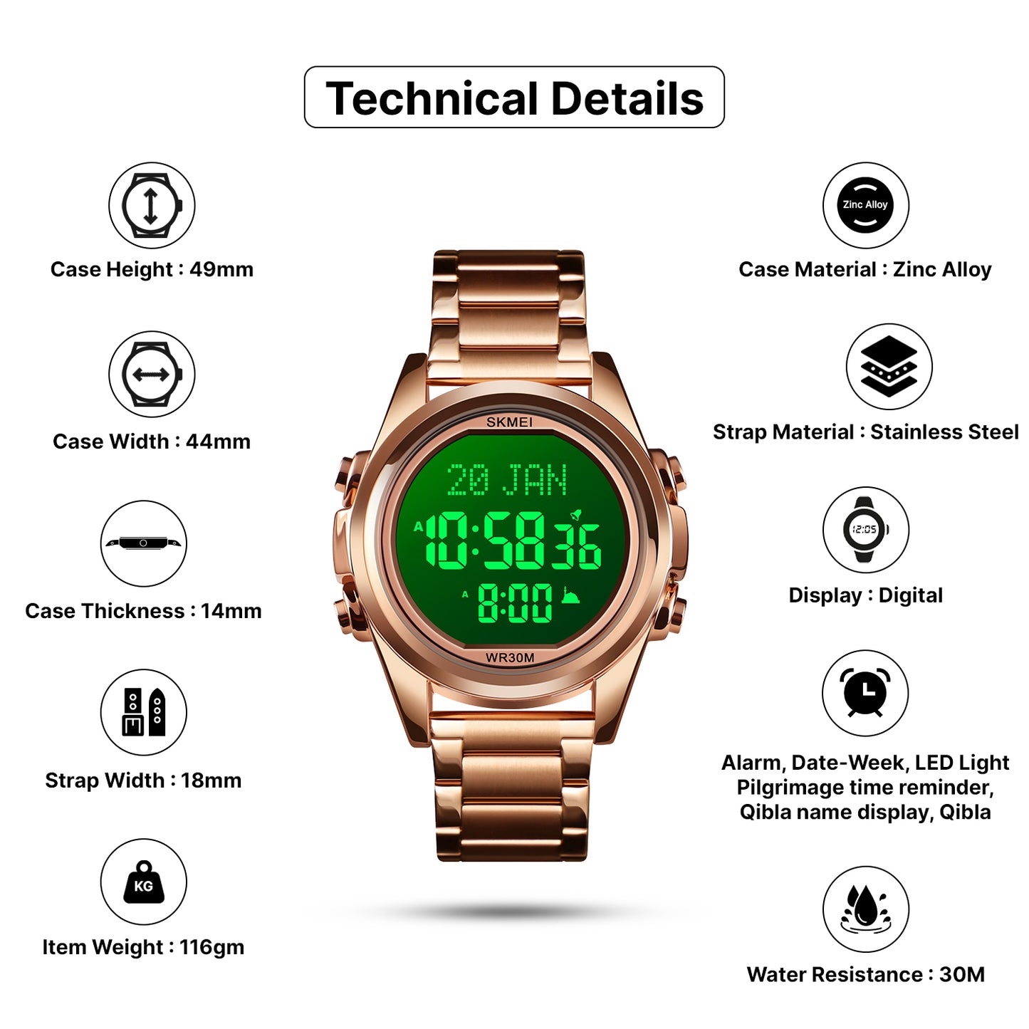 Skmei Digital Dial Stainless Steel Strap Watch for Men - 1667