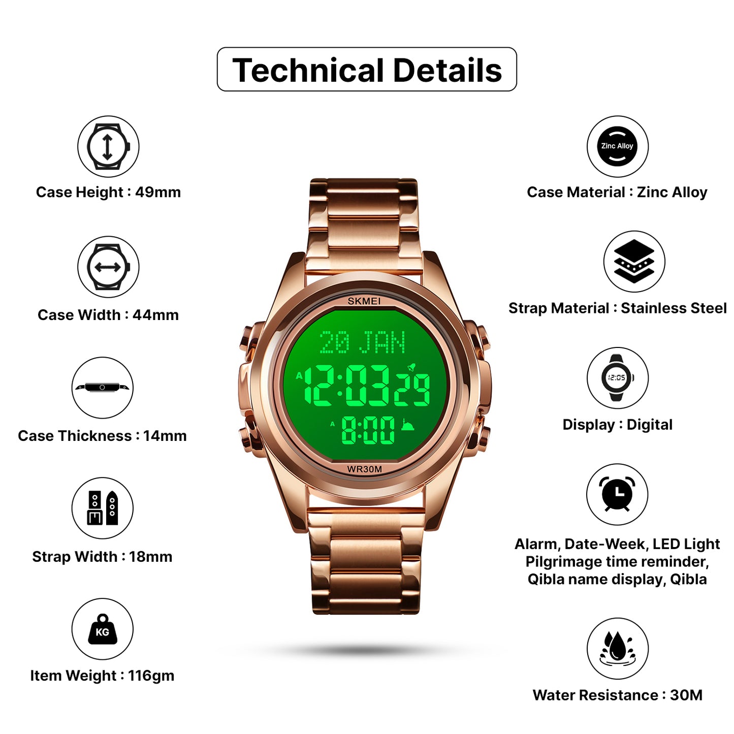 Skmei Digital Dial Stainless Steel Strap Watch for Men - 1667