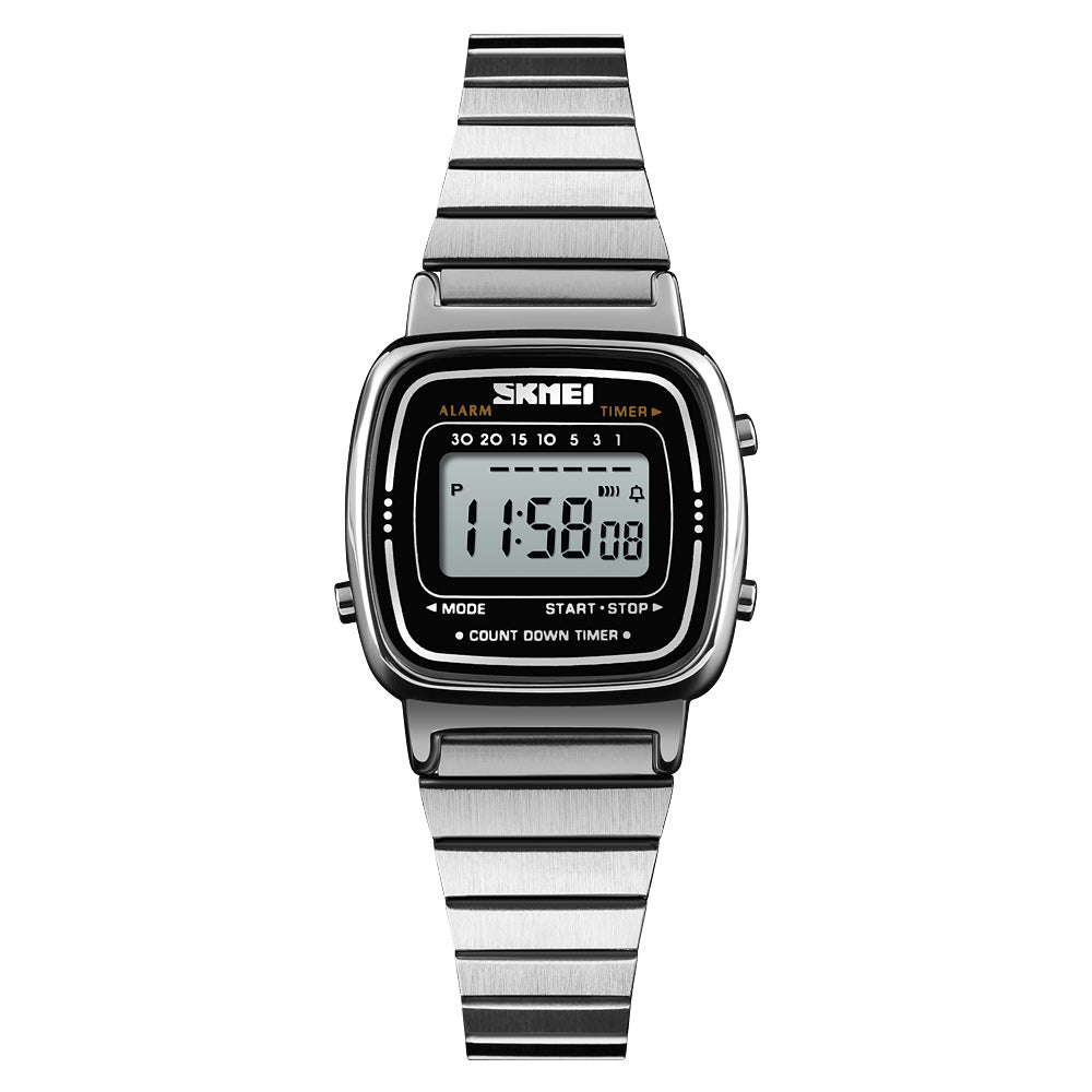 SKMEI Women's Digital Watch with Stainless Steel Band - 1901