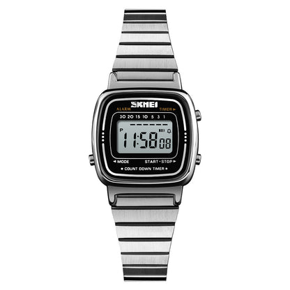 SKMEI Women's Digital Watch with Stainless Steel Band - 1901