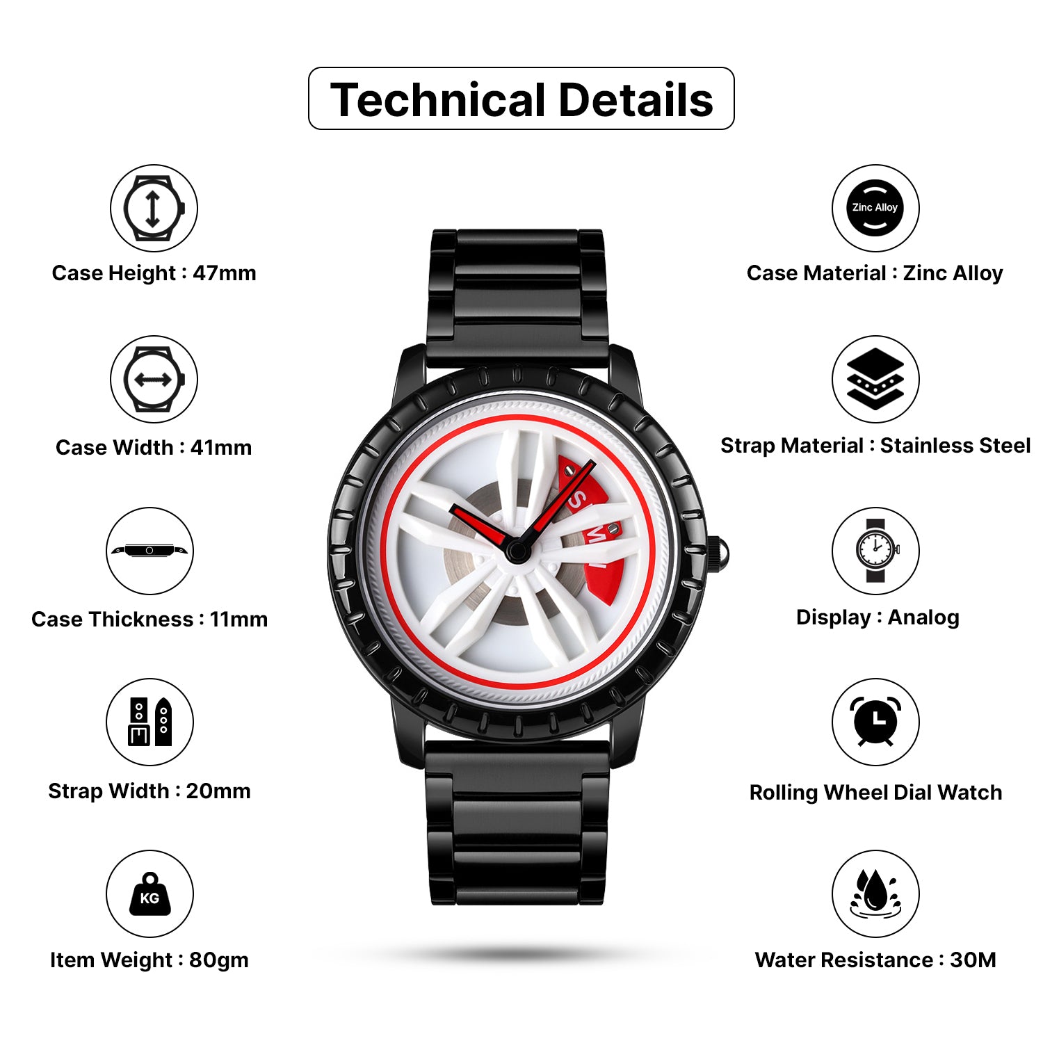 Skmei Quartz Analog Dial Stainless Steel Strap Watch for Men 1634 Black