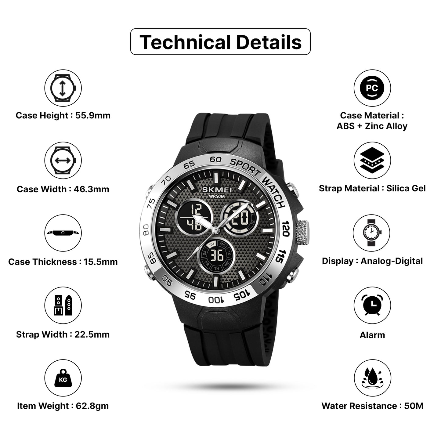 Skmei Analog-Digital Dial Silica Gel Strap Watch for Men - 2106