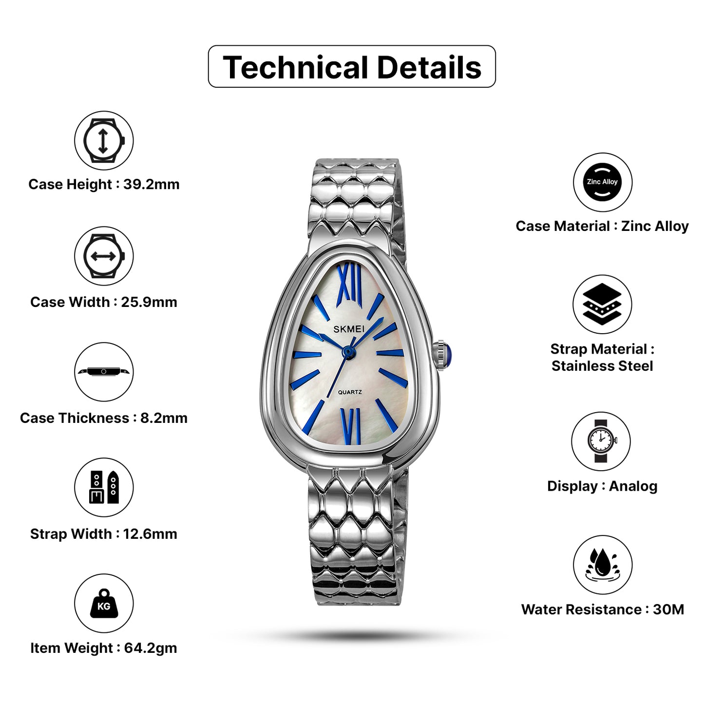 Skmei Quartz Analog Dial Stainless Steel Strap Watch for Women - 2332