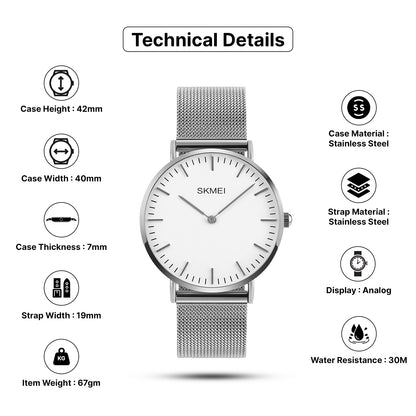 Skmei Quartz Analog Dial Stainless Steel Strap Watch for Men - Q028