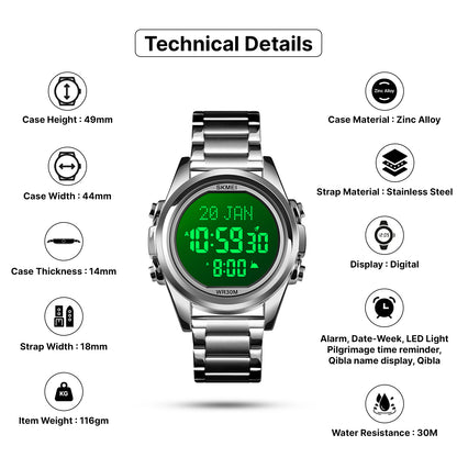 Skmei Digital Dial Stainless Steel Strap Watch for Men - 1667