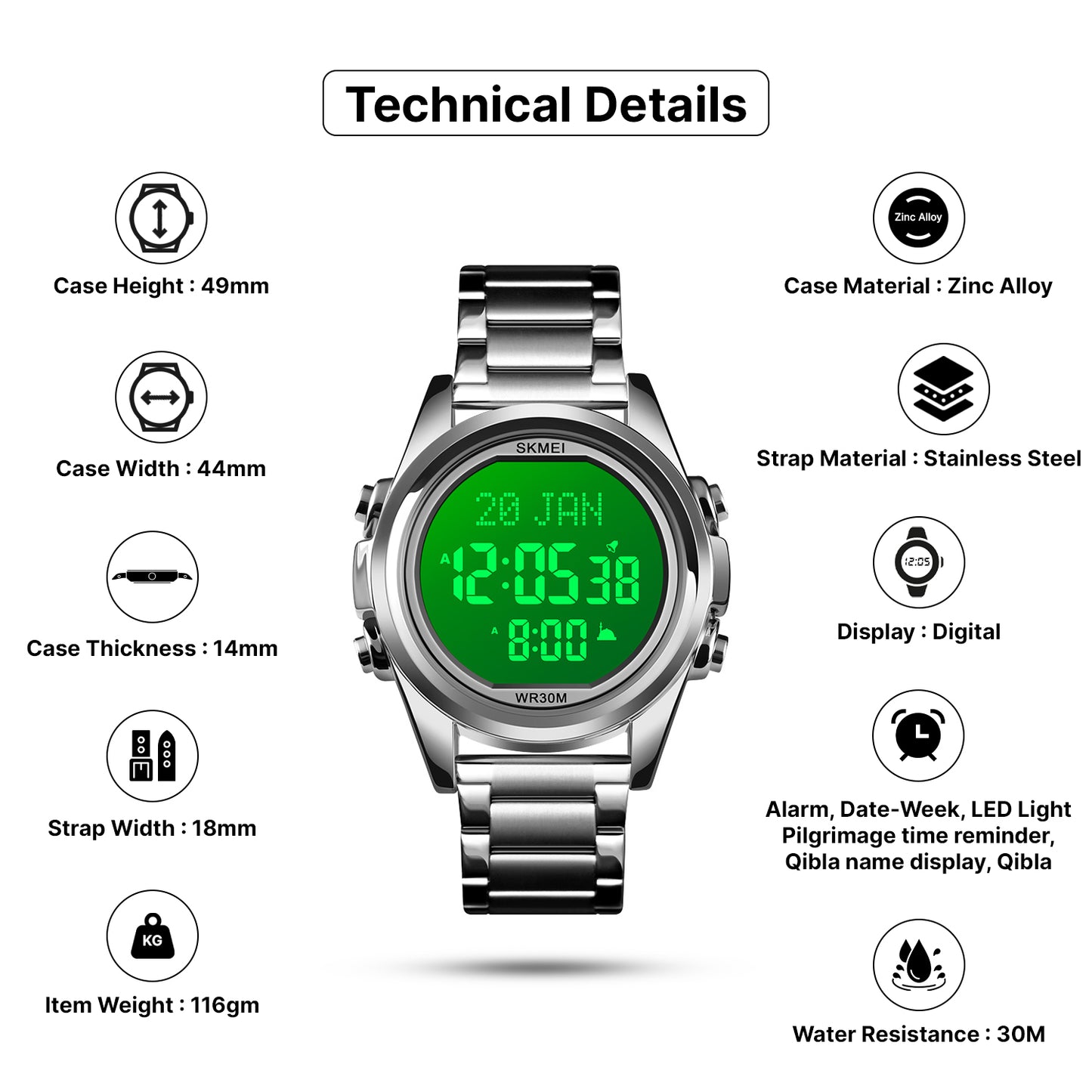 Skmei Digital Dial Stainless Steel Strap Watch for Men - 1667