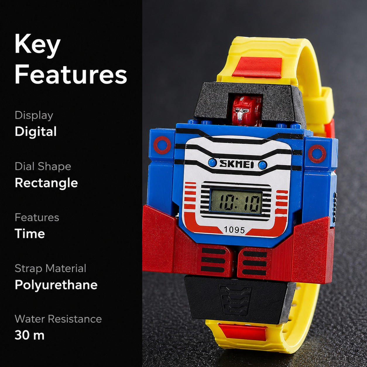 Robot Style Digital Wrist Watch for Kids with Flexible Strap