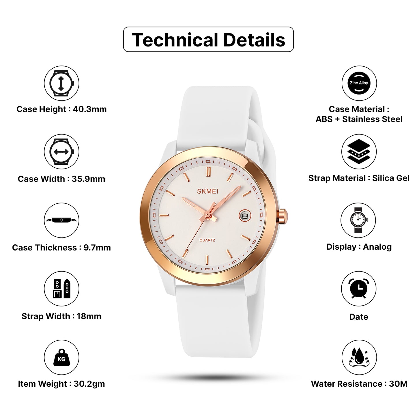 Skmei Quartz Analog Dial Silica Gel Strap Watch for Women - 2319