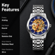 Automatic Watch for Men with Silver Stainless Steel Strap and Round Dial for Casual & Formal Wear