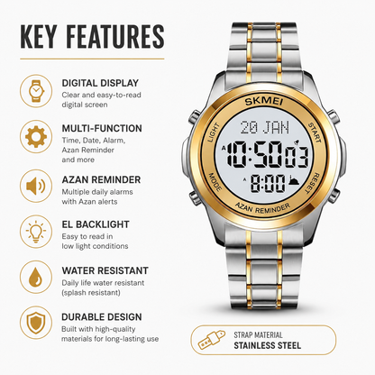 Digital Watch with Stainless Steel Strap for men