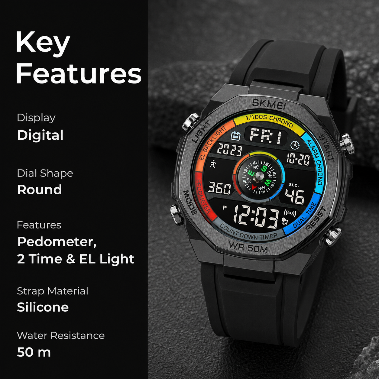 Smart Digital Sports Watch for Men with Multi Function Display and Rugged Outdoor Design