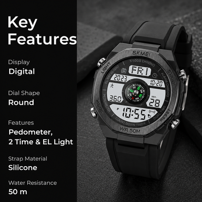 Smart Digital Sports Watch for Men with Multi Function Display and Rugged Outdoor Design