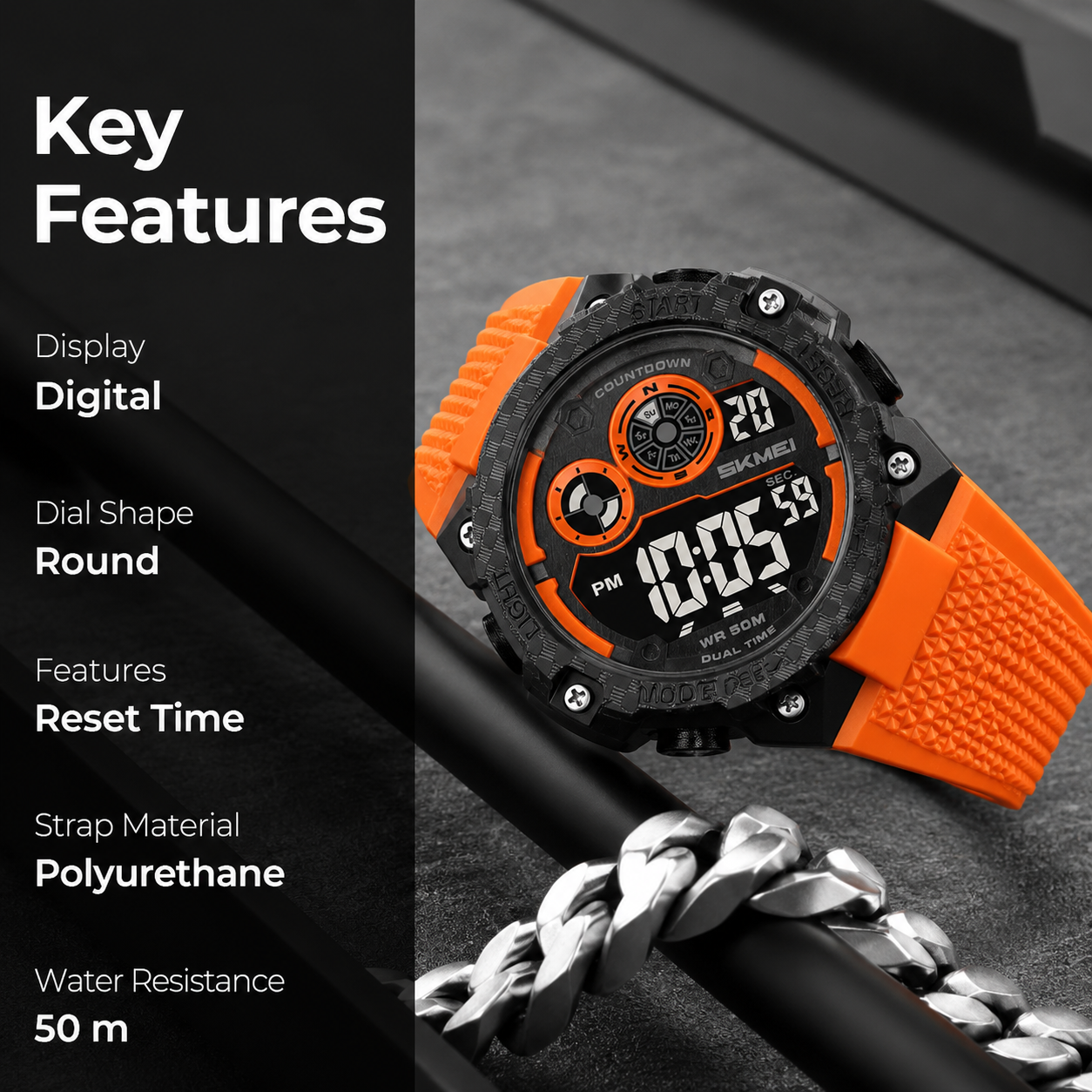 Rugged Digital Sports Watch with Textured Strap for men