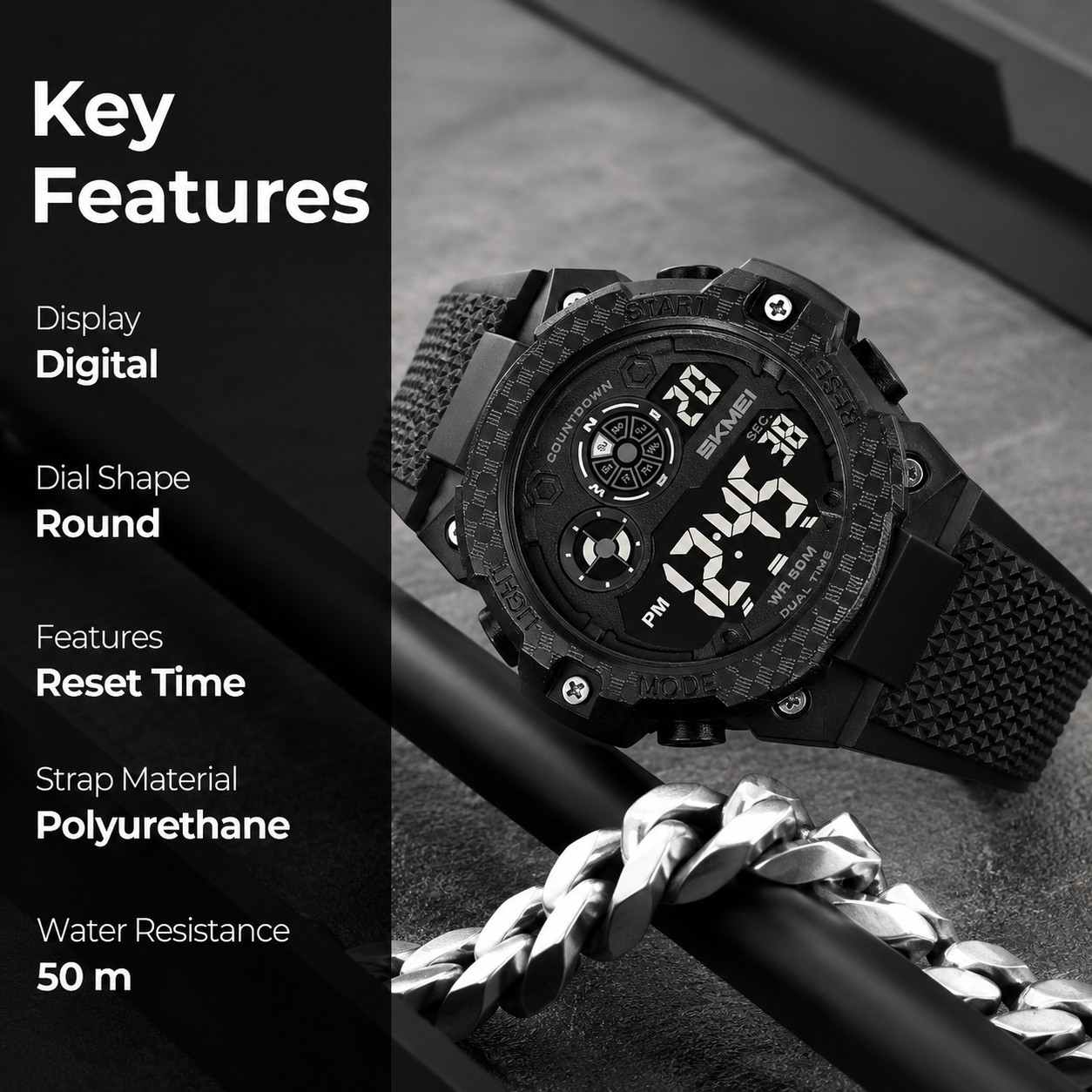 Rugged Digital Sports Watch with Textured Strap for men