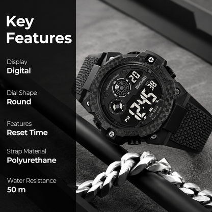 Rugged Digital Sports Watch with Textured Strap for men