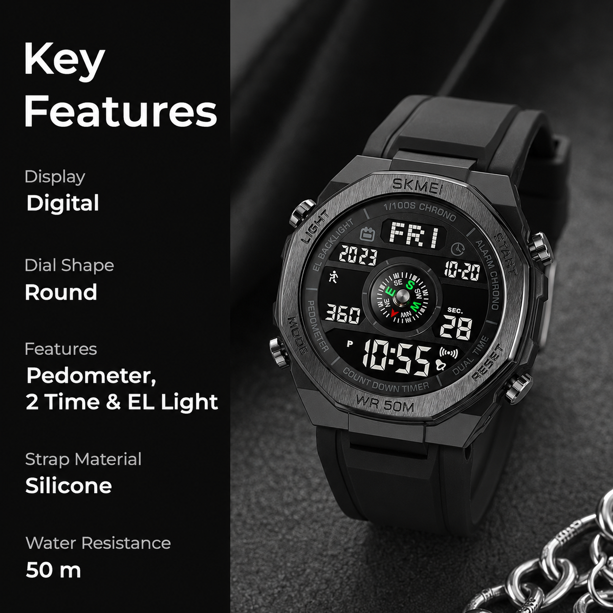 Smart Digital Sports Watch for Men with Multi Function Display and Rugged Outdoor Design