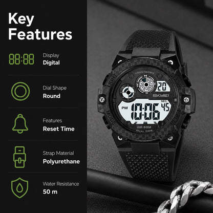 Rugged Digital Sports Watch with Textured Strap for men