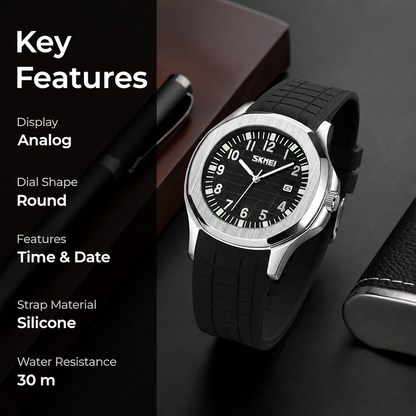 Classic Analog Wrist Watch with Date Display and Flexible Strap For Men
