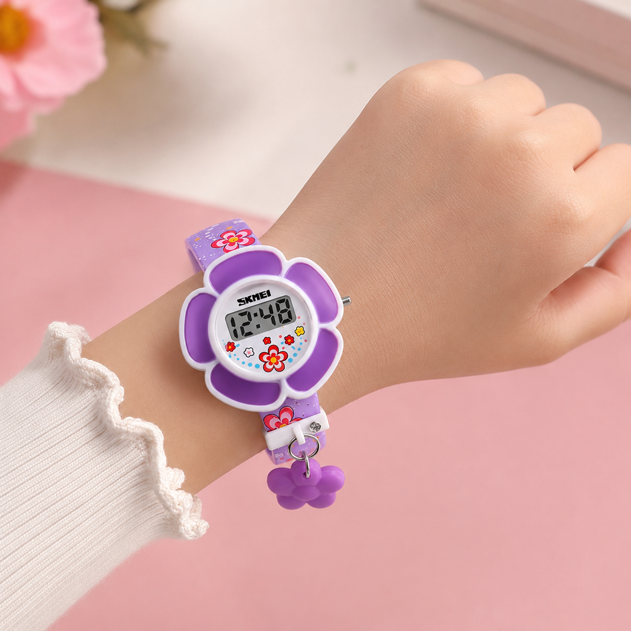 Floral Design Digital Wrist Watch for Kids