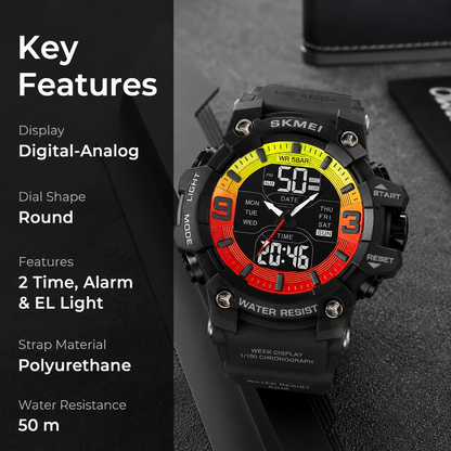 Rugged Analog Digital Sports Watch for Men with Multi Function Display and Outdoor Style