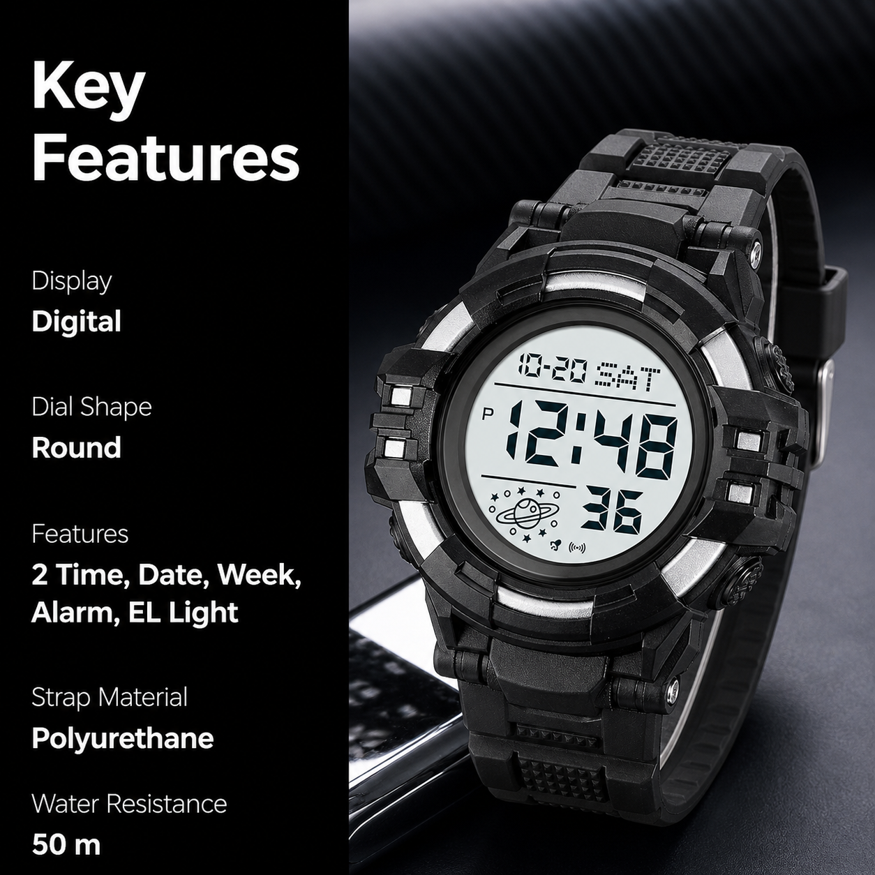 Rugged Digital Sports Watch for Men with Outdoor Style and Multi Function Display