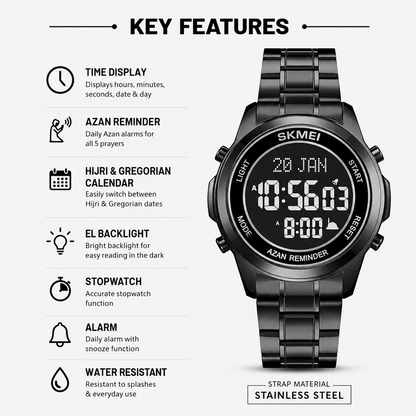 Digital Watch with Stainless Steel Strap for men