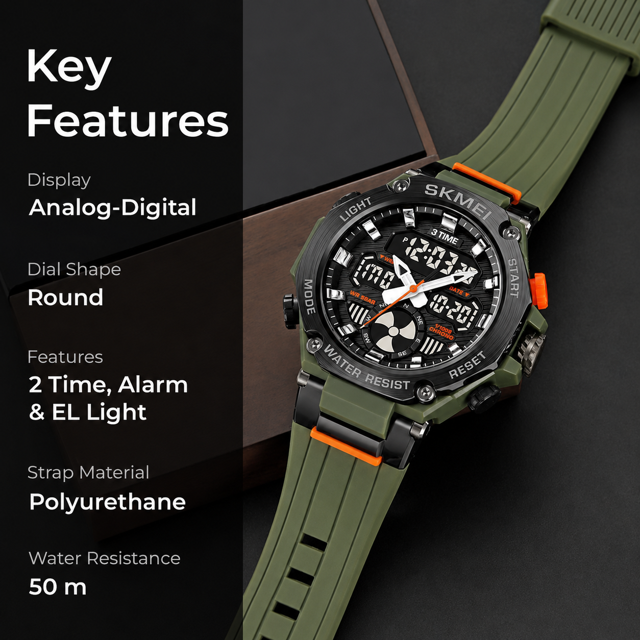Sport Analog Digital Wrist Watch with Silicone Strap for men