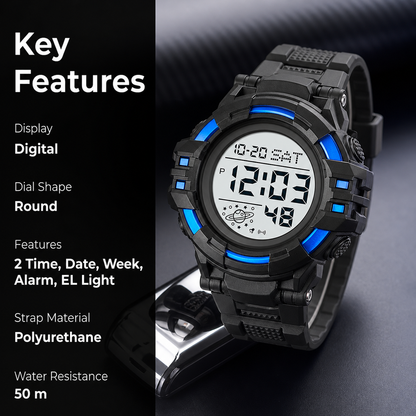 Rugged Digital Sports Watch for Men with Outdoor Style and Multi Function Display