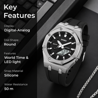 Premium Analog Digital Wrist Watch with Silicone Strap