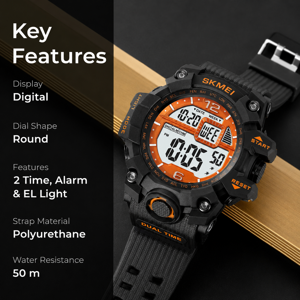 Rugged Digital Sports Watch for Men with Dual Time Display and Outdoor Adventure Style