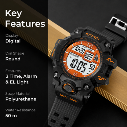 Rugged Digital Sports Watch for Men with Dual Time Display and Outdoor Adventure Style