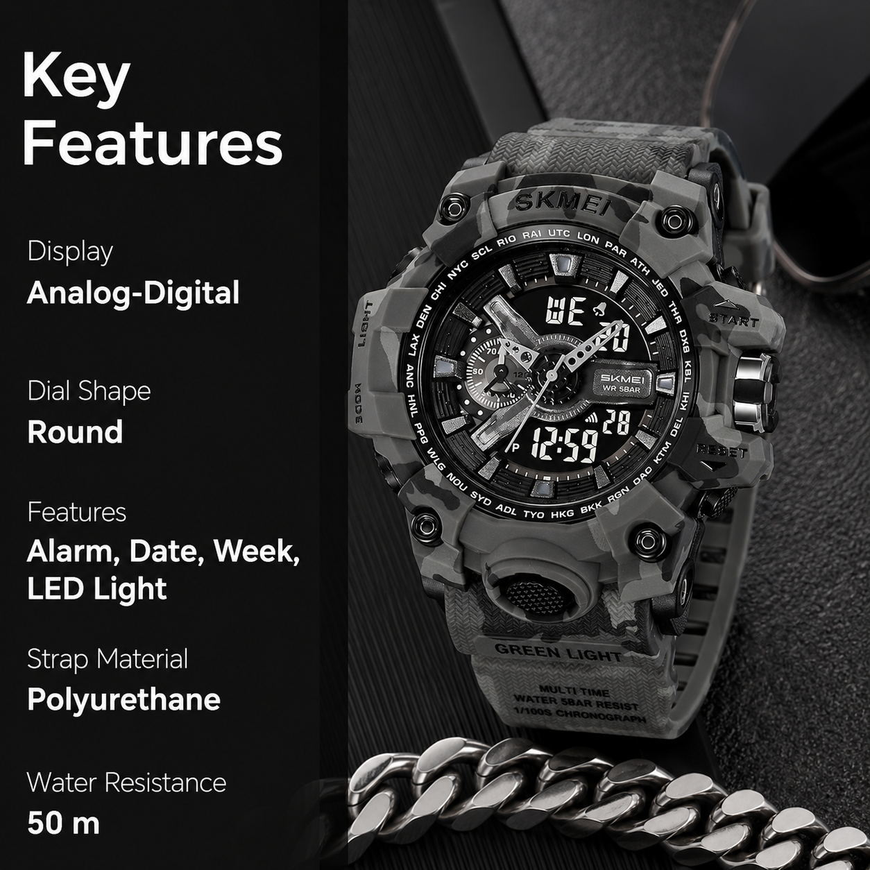 Rugged Dual Display Sports Watch for Outdoor Adventures for men