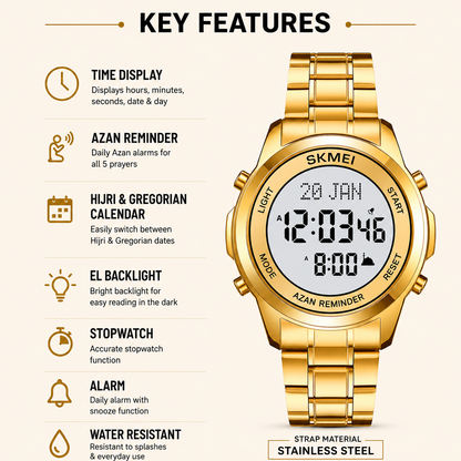 Digital Watch with Stainless Steel Strap for men