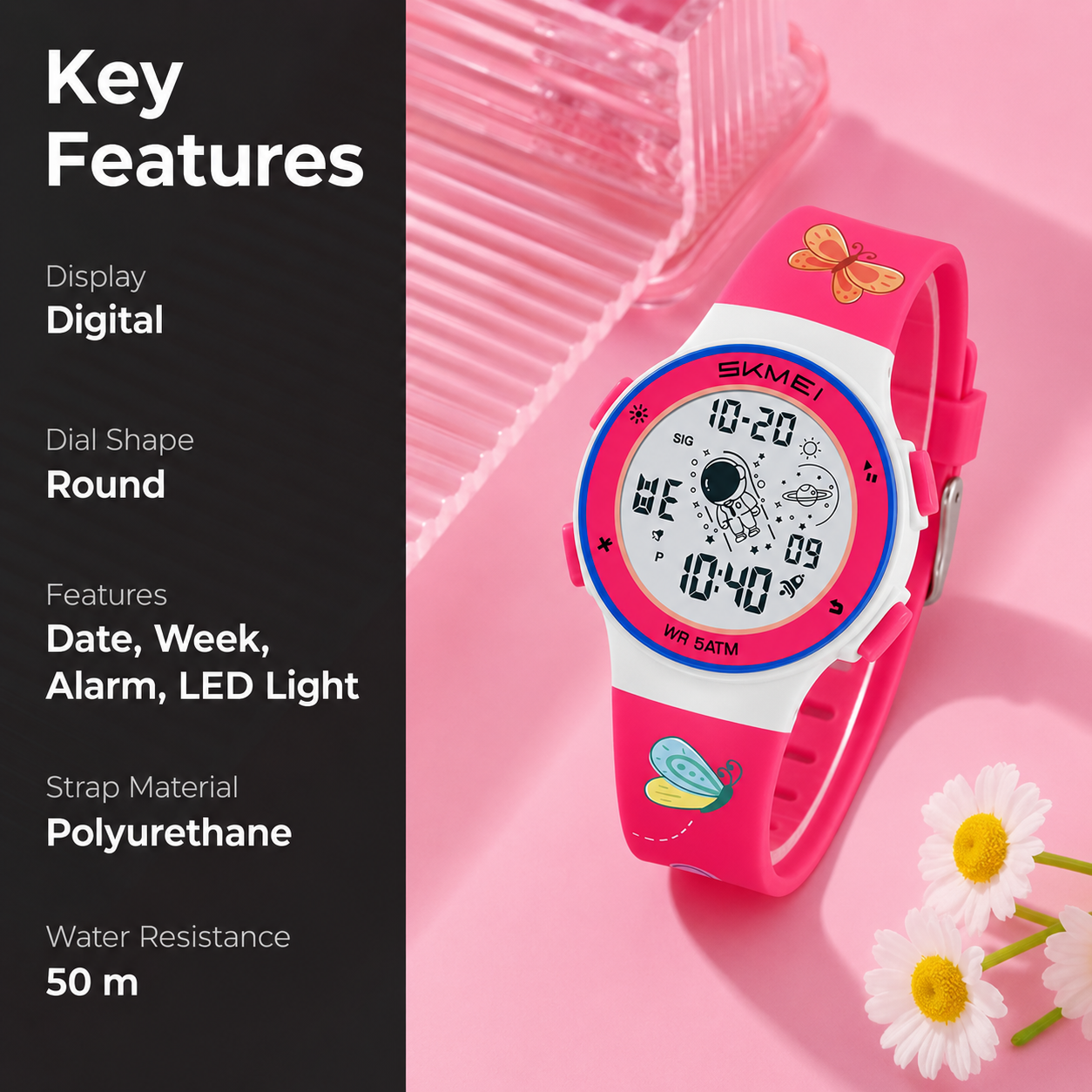Kids Digital Watch with Cartoon Space Design and Soft Comfortable Strap for Daily Wear