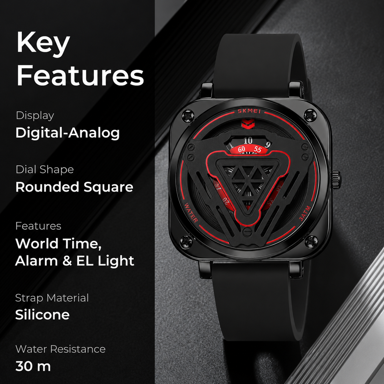 Futuristic Digital Analog Wrist Watch with Silicone Strap